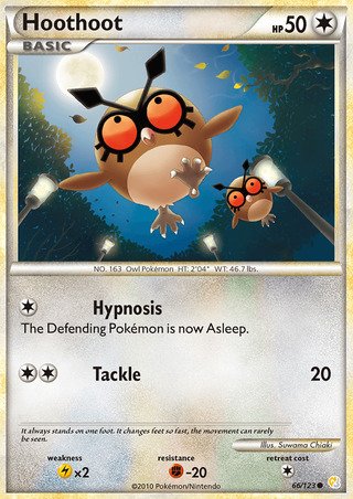 Hoothoot 66/123 Common Pokemon Card (HeartGold & SoulSilver)
