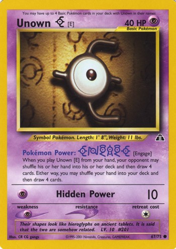 Unown E 67/75 Common 1st Edition Pokemon Card (Neo Discovery)