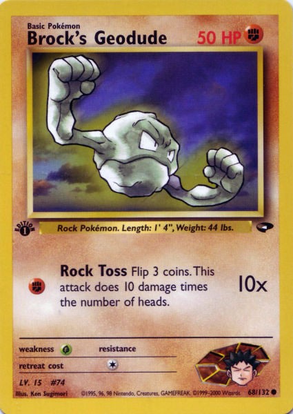 Brock's Geodude 68/132 Common Pokemon Card (Gym Challenge)