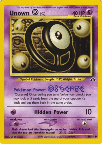 Unown O 69/75 Common Pokemon Card (Neo Discovery)