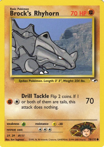 Brock's Rhyhorn 70/132 Rare Pokemon Card (Gym Heroes)