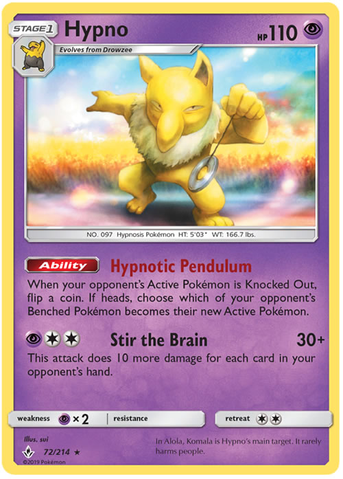 Hypno 72/214 Rare Pokemon Card (Unbroken Bonds)