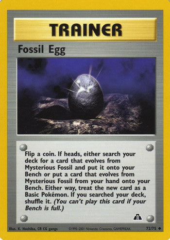 Fossil Egg 72/75 Uncommon 1st Edition Trainer Card (Neo Discovery)