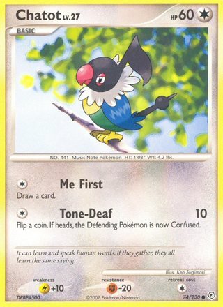 Chatot 74/130 Common Reverse Holo Pokemon Card (Diamond & Pearl)