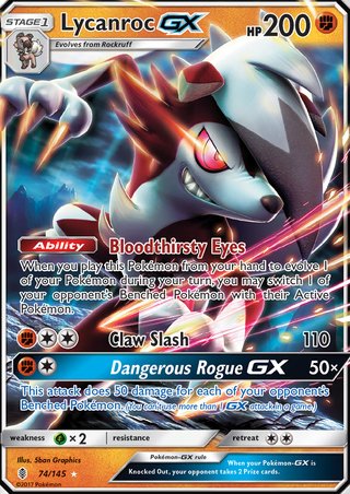 Lycanroc GX 74/145 Ultra Rare Pokemon Card (Guardians Rising)