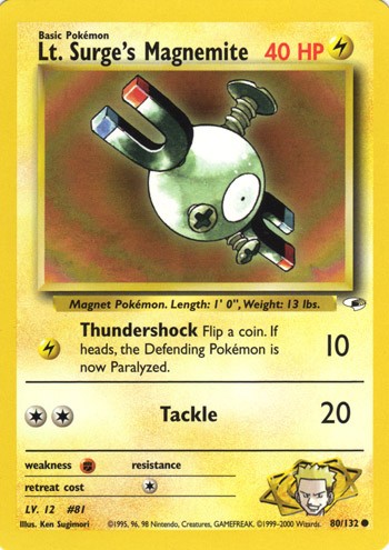 Lt. Surge's Magnemite 80/132 Uncommon Pokemon Card (Gym Heroes)