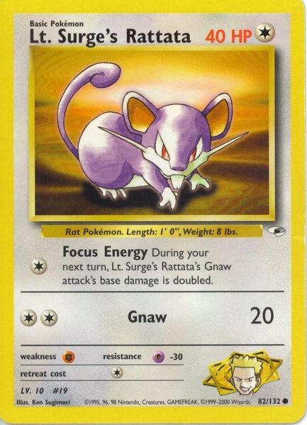 Lt. Surge's Rattata 82/132 Common Pokemon Card (Gym Heroes)