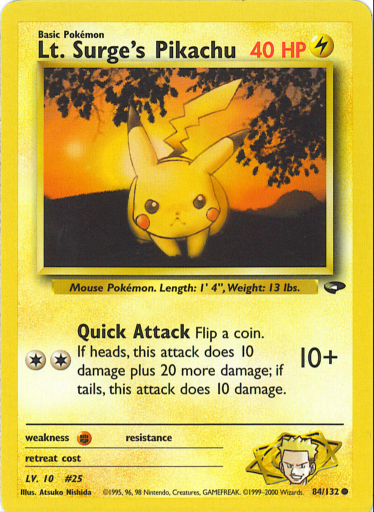 Lt. Surge's Pikachu 84/132 Uncommon Pokemon Card (Gym Challenge)