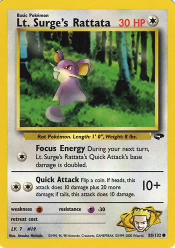 Surge's Rattata 85/132 Common Pokemon Card (Gym Challenge)
