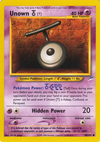 Unown T 88/105 Neo Destiny Common Pokemon Card (Neo Destiny)