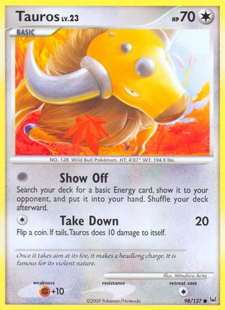 Tauros 98/127 Common Reverse Holo Pokemon Card (Platinum)