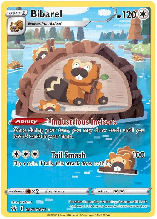 Bibarel GG25/GG70 GGH Pokemon Card (SWSH Crown Zenith GG)