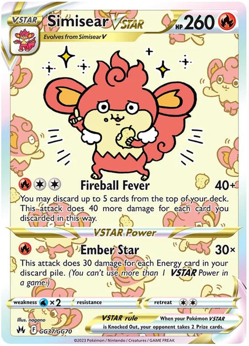 Simisear VSTAR GG37/GG70 GGV Pokemon Card (SWSH Crown Zenith GG)