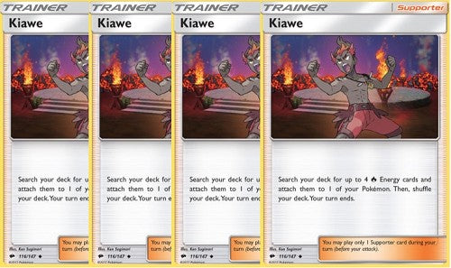Kiawe 116/147 Trainer Card Playset x4 Cards (Burning Shadows)