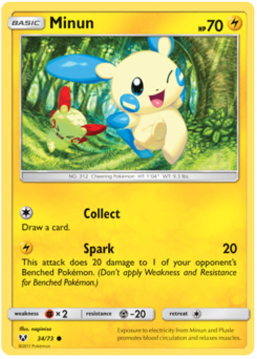 Minun 34/73 Common Pokemon Card (Shining Legends)