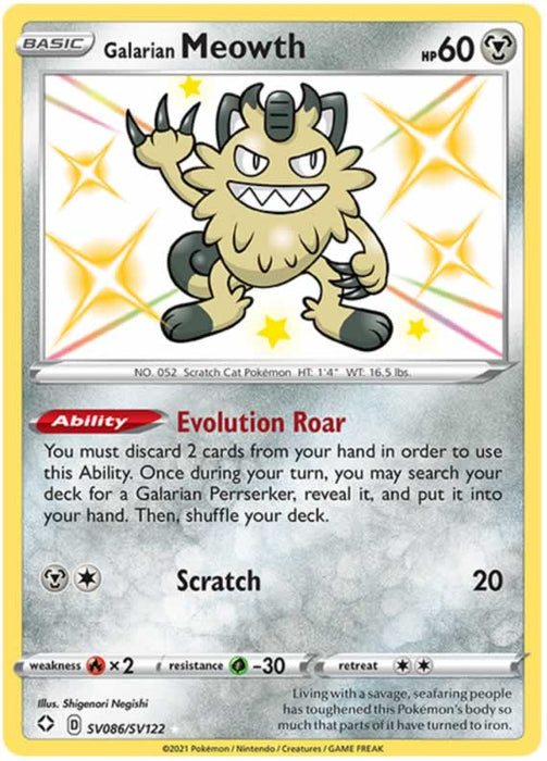 Galarian Meowth SV086/SV122 Shiny Rare Pokemon Card (Shining Fates)