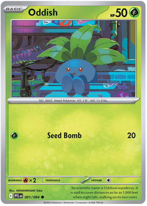 Oddish 001/094 Common Pokemon Card (Mega Evolution Phantasmal Flames)