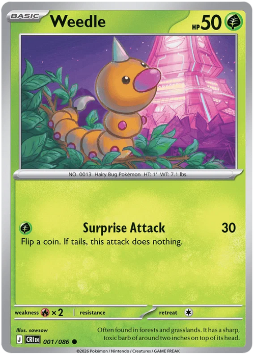 Weedle 001/086 Common Pokemon Card (Mega Evolution Chaos Rising)