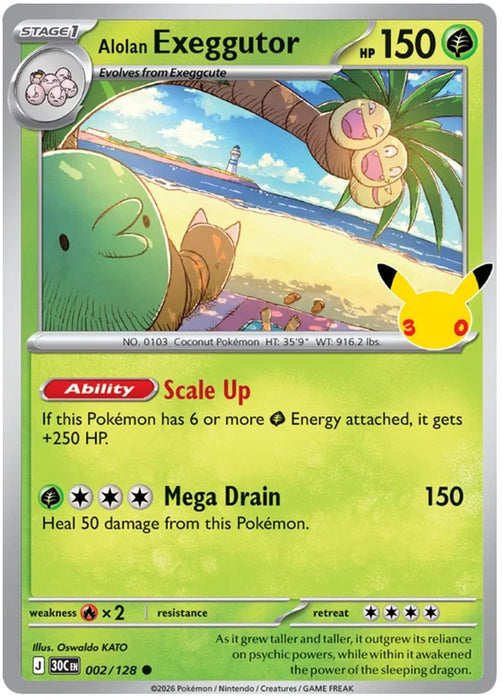 Alolan Exeggutor 002/128 Common Pokemon Card (30th Anniversary Collection)