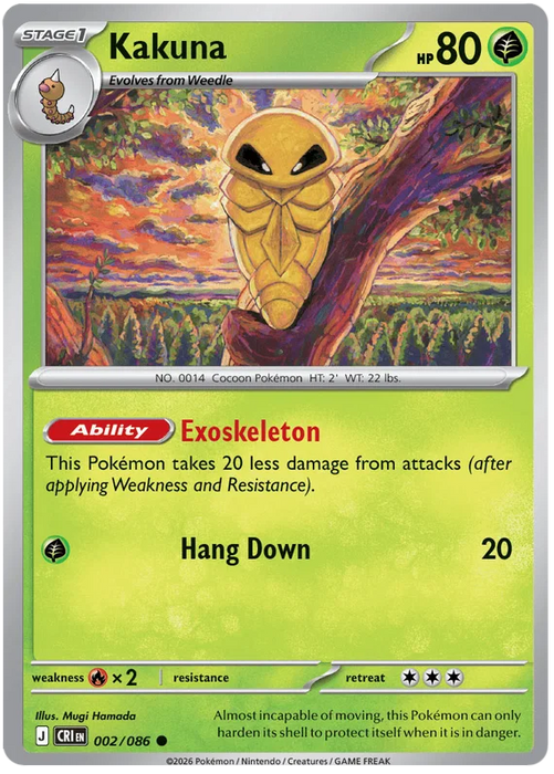 Kakuna 002/086 Common Pokemon Card (Mega Evolution Chaos Rising)