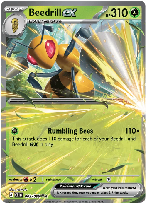 Beedrill ex 003/086 Double Rare Pokemon Card (Mega Evolution Chaos Rising)
