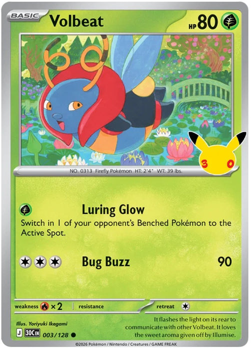Volbeat 003/128 Common Pokemon Card (30th Anniversary Collection)