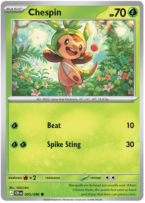 Chespin 005/086 Common Pokemon Card (Mega Evolution Chaos Rising)