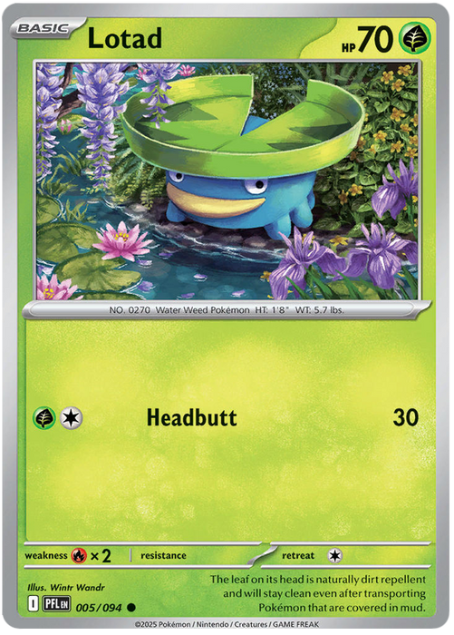 Lotad 005/094 Common Pokemon Card (Mega Evolution Phantasmal Flames)