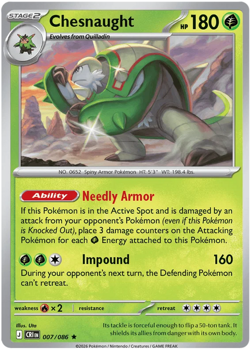 Chesnaught 007/086 Rare Pokemon Card (Mega Evolution Chaos Rising)