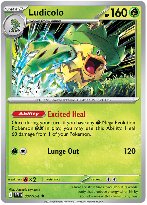 Ludicolo 007/094 Uncommon Pokemon Card (Mega Evolution Phantasmal Flames)