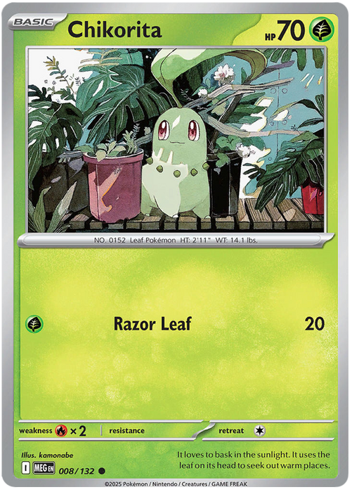 Chikorita 008/132 Common Pokemon Card (Mega Evolution Base Set ME01)
