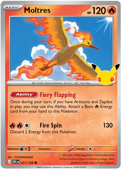 Moltres 011/128 Common Pokemon Card (30th Anniversary Collection)