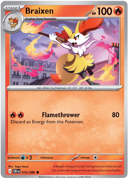 Braixen 012/086 Common Pokemon Card (Mega Evolution Chaos Rising)