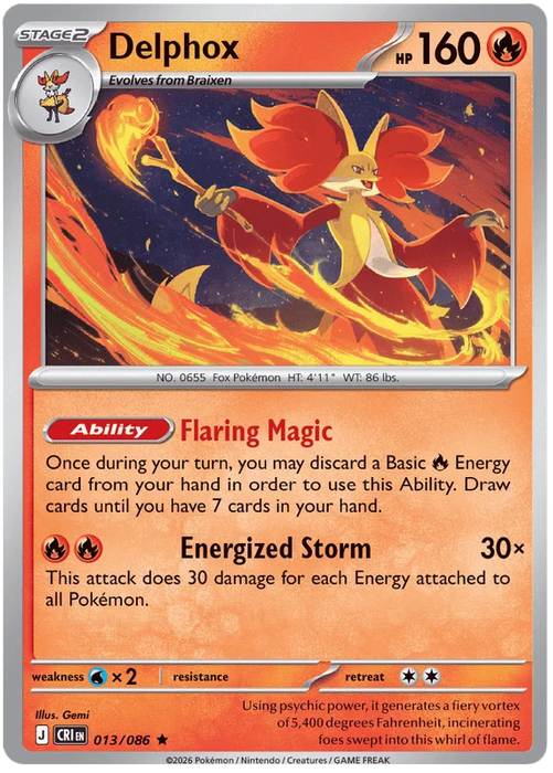 Delphox 013/086 Rare Pokemon Card (Mega Evolution Chaos Rising)