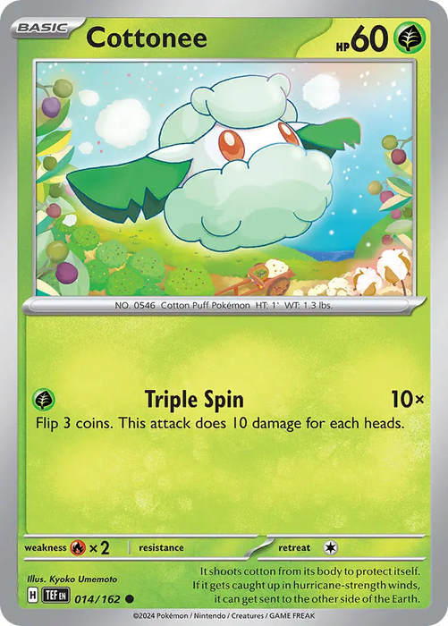 Cottonee 014/162 Common Reverse Holo Pokemon Card (SV Temporal Forces)