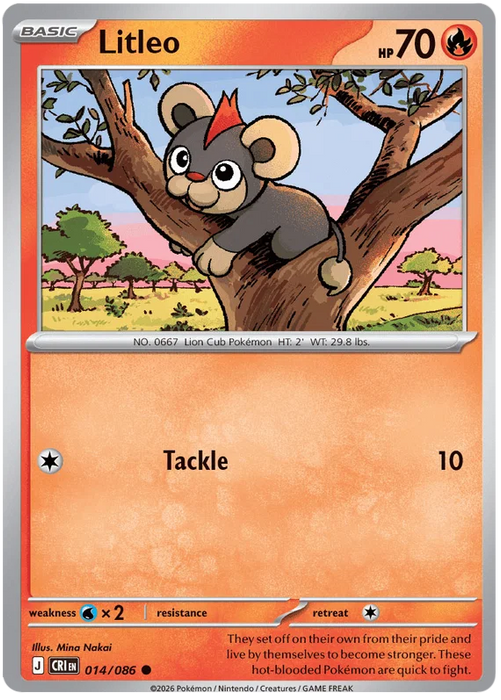 Litleo 014/086 Common Pokemon Card (Mega Evolution Chaos Rising)