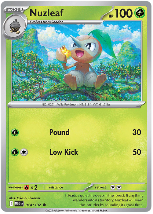 Nuzleaf 014/132 Common Pokemon Card (Mega Evolution Base Set ME01)