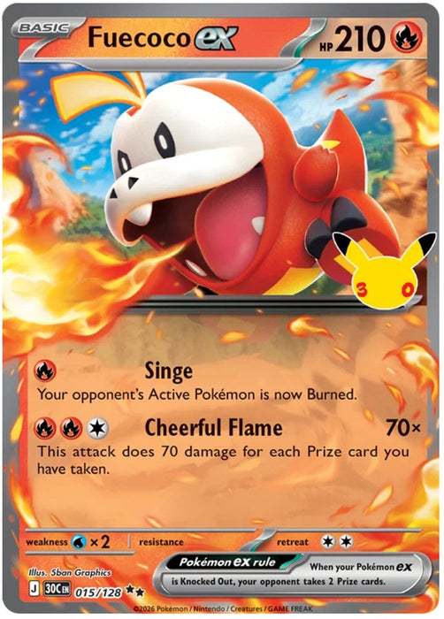 Fuecoco ex 015/128 Double Rare Pokemon Card (30th Anniversary Collection)