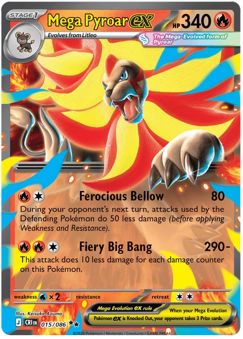 Mega Pyroar ex 015/086 Double Rare Pokemon Card (Mega Evolution Chaos Rising)