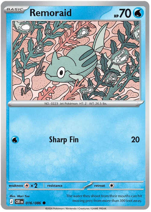 Remoraid 016/086 Common Pokemon Card (Mega Evolution Chaos Rising)