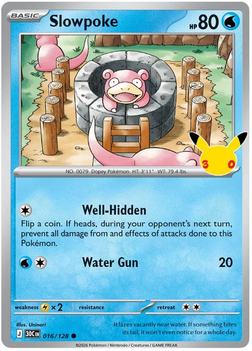 Slowpoke 016/128 Common Pokemon Card (30th Anniversary Collection)