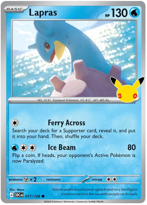 Lapras 017/128 Common Pokemon Card (30th Anniversary Collection)