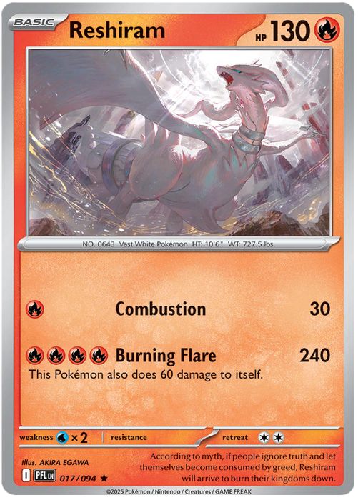 Reshiram 017/094 Rare Pokemon Card (Mega Evolution Phantasmal Flames)