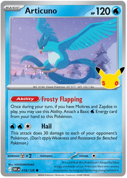 Articuno 018/128 Common Pokemon Card (30th Anniversary Collection)