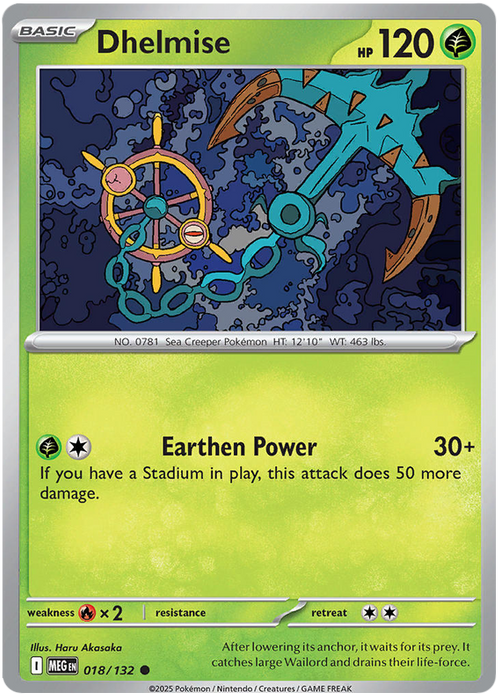 Dhelmise 018/132 Common Pokemon Card (Mega Evolution Base Set ME01)
