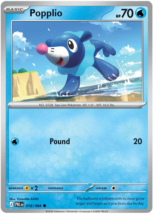 Popplio 018/084 Common Pokemon Card (Mega Evolution Pitch Black)
