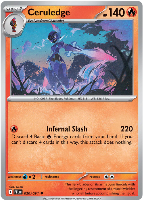 Ceruledge 020/094 Uncommon Pokemon Card (Mega Evolution Phantasmal Flames)