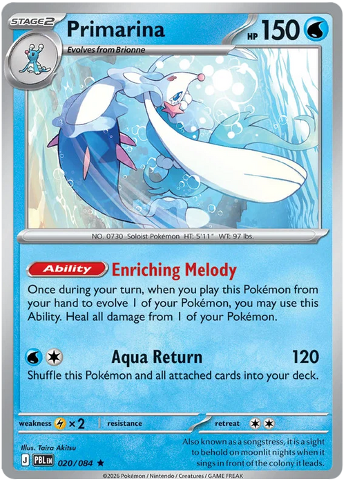 Primarina 020/084 Rare Pokemon Card (Mega Evolution Pitch Black)