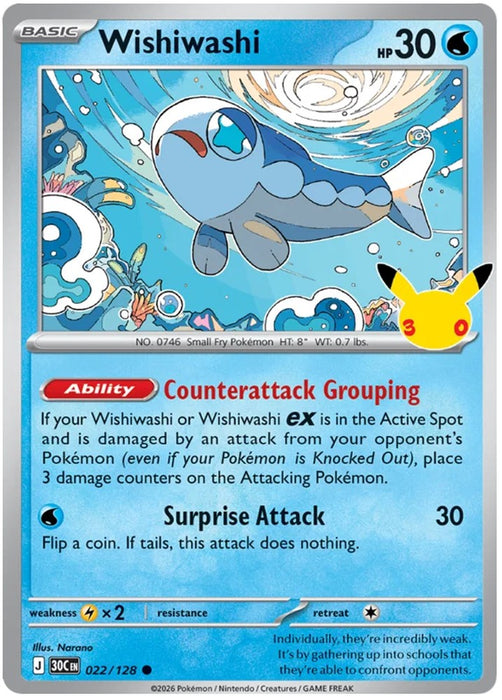 Wishiwashi 022/128 Common Pokemon Card (30th Anniversary Collection)