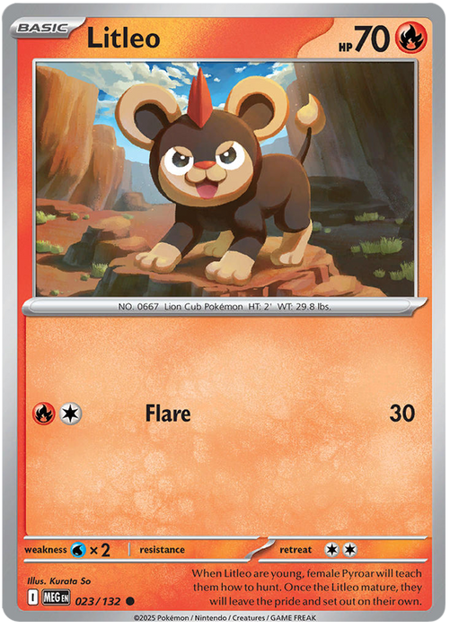 Litleo 023/132 Common Pokemon Card (Mega Evolution Base Set ME01)